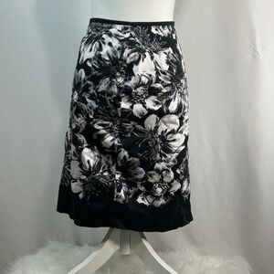 Ann Taylor Women's Black White‎ Floral Print Midi Skirt Size 10